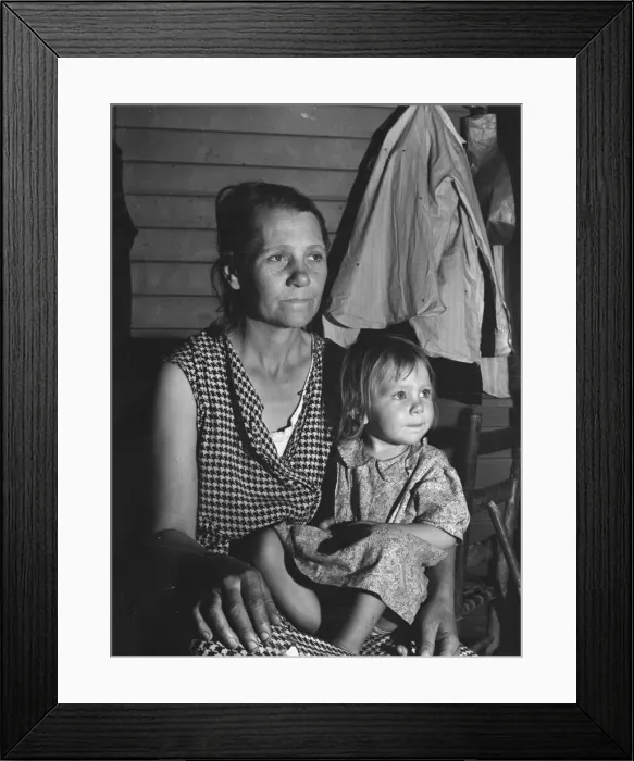 Framed Print : Mother and child, FSA camp, Farmersville, Tulare County, California, 1939. Creator: Dorothea Lange Framed Print : Mother and child, FSA camp, Farmersville, Tulare County, California, 1939. Creator: Dorothea Lange