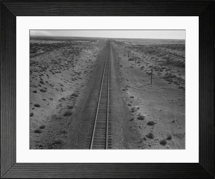 Framed Print : Western Pacific line runs through unclaimed desert of northern Oregon, 1939. Creator: Dorothea Lange Framed Print : Western Pacific line runs through unclaimed desert of northern Oregon, 1939. Creator: Dorothea Lange