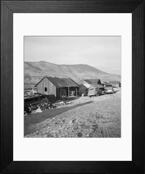Framed Print : Yakima Indian village, on the Columbia River... Celilo, Wasco County, Oregon, 1939. Creator: Dorothea Lange Framed Print : Yakima Indian village, on the Columbia River... Celilo, Wasco County, Oregon, 1939. Creator: Dorothea Lange