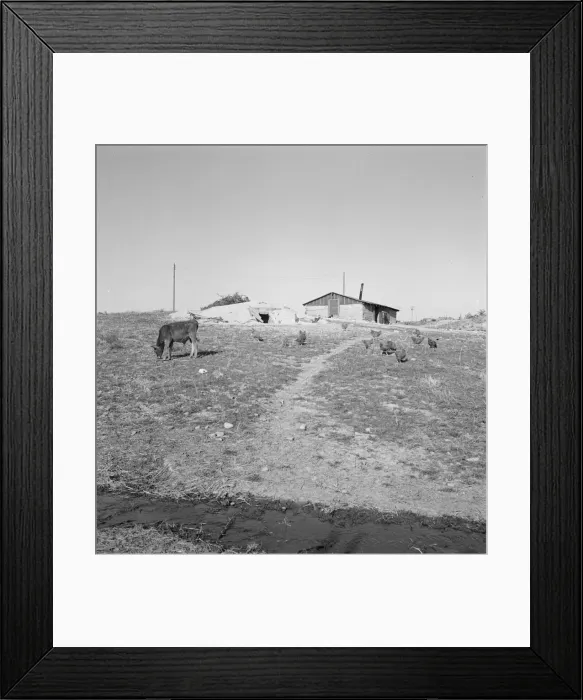 Framed Print : Abode basement dugout house on Roberts farm, Willow Creek area, Oregon, 1939. Creator: Dorothea Lange Framed Print : Abode basement dugout house on Roberts farm, Willow Creek area, Oregon, 1939. Creator: Dorothea Lange