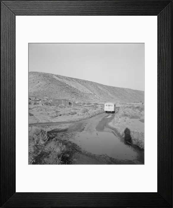 Framed Print : School bus starts up the flat 7: 30 a.m. to collect... Malheur County, Oregon, 1939. Creator: Dorothea Lange Framed Print : School bus starts up the flat 7: 30 a.m. to collect... Malheur County, Oregon, 1939. Creator: Dorothea Lange