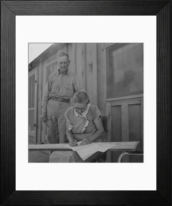 Framed Print : Cow Hollow farmer, came from Oklahoma, has received FSA loan... Malheur County, Oregon, 1939. Creator: Dorothea Lange Framed Print : Cow Hollow farmer, came from Oklahoma, has received FSA loan... Malheur County, Oregon, 1939. Creator: Dorothea Lange