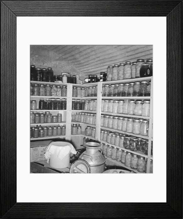 Framed Print : Interior of Mrs. Botners storage cellar, Nyssa Heights, Malheur County, Oregon, 1939. Creator: Dorothea Lange Framed Print : Interior of Mrs. Botners storage cellar, Nyssa Heights, Malheur County, Oregon, 1939. Creator: Dorothea Lange
