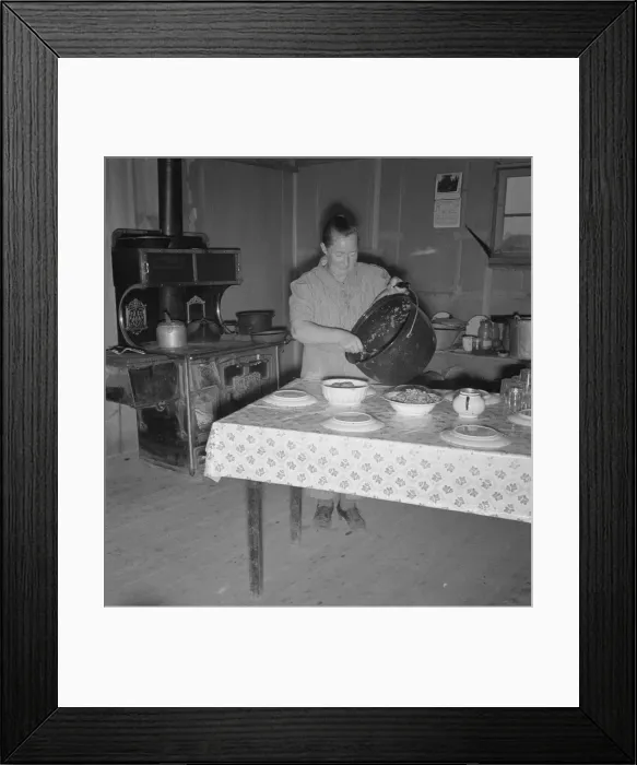 Framed Print : Mrs. Wardlow getting dinner after church in her basement... Dead Ox Flat, Oregon, 1939. Creator: Dorothea Lange Framed Print : Mrs. Wardlow getting dinner after church in her basement... Dead Ox Flat, Oregon, 1939. Creator: Dorothea Lange