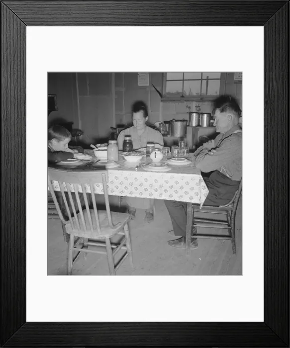 Framed Print : Mr. Wardlow says grace before dinner, Dead Ox Flat, Malheur County, Oregon, 1939. Creator: Dorothea Lange