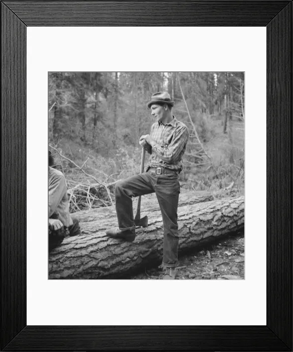 Framed Print : Possibly: Member of the co-op in the woods, Ola self help cooperative... Gem County, Idaho, 1939. Creator: Dorothea Lange Framed Print : Possibly: Member of the co-op in the woods, Ola self help cooperative... Gem County, Idaho, 1939. Creator: Dorothea Lange