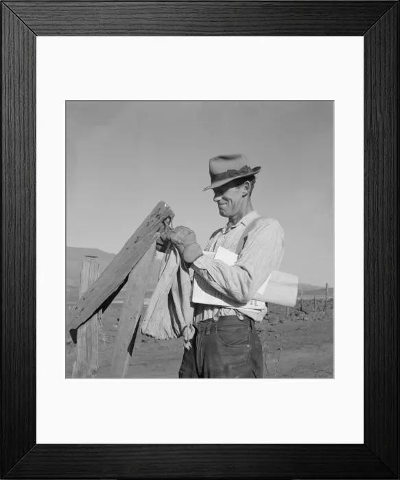 Framed Print : Farmer getting the morning mail, Gem County, Idaho, 1939. Creator: Dorothea Lange Framed Print : Farmer getting the morning mail, Gem County, Idaho, 1939. Creator: Dorothea Lange