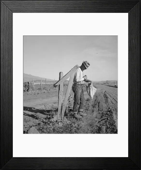Framed Print : Farmer getting the morning mail, Gem County, Idaho, 1939. Creator: Dorothea Lange Framed Print : Farmer getting the morning mail, Gem County, Idaho, 1939. Creator: Dorothea Lange