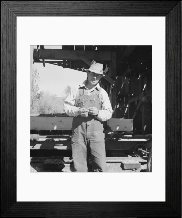 Framed Print : Possibly: Men working in mill, Ola self-help sawmill co-op, Gem County, Idaho, 1939. Creator: Dorothea Lange Framed Print : Possibly: Men working in mill, Ola self-help sawmill co-op, Gem County, Idaho, 1939. Creator: Dorothea Lange