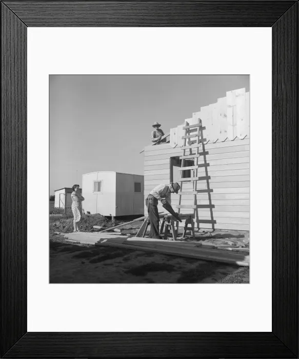 Framed Print : Father and son building house on outskirts of Salinas, California, 1939. Creator: Dorothea Lange Framed Print : Father and son building house on outskirts of Salinas, California, 1939. Creator: Dorothea Lange