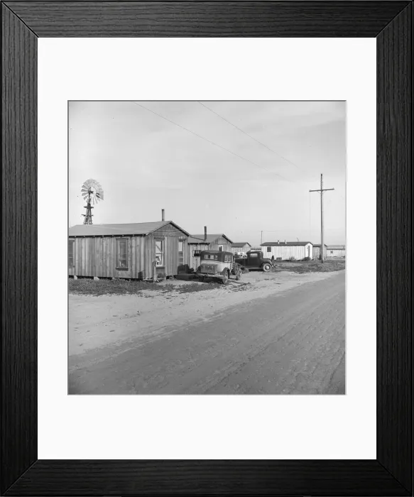 Framed Print : Rented cabins, ten dollars a month... Arkansawyers auto camp, Greenfield, Salinas Valley, CA, 1939. Creator: Dorothea Lange Framed Print : Rented cabins, ten dollars a month... Arkansawyers auto camp, Greenfield, Salinas Valley, CA, 1939. Creator: Dorothea Lange