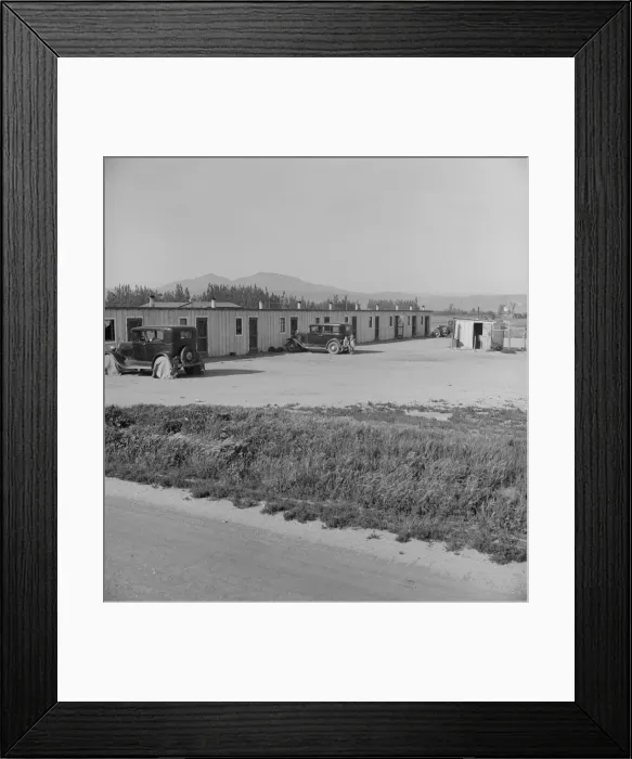 Framed Print : Arkansawyers auto camp... with Arkansas migrants, Greenfield, Salinas Valley, CA, 1939. Creator: Dorothea Lange Framed Print : Arkansawyers auto camp... with Arkansas migrants, Greenfield, Salinas Valley, CA, 1939. Creator: Dorothea Lange