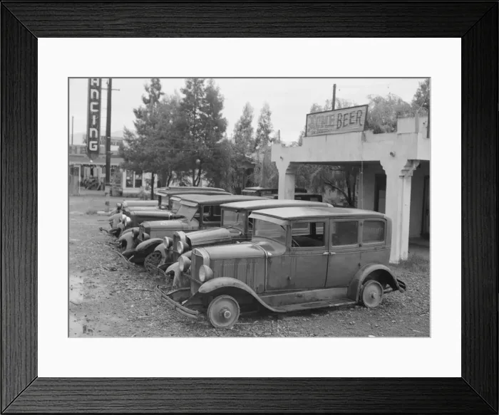 Framed Print : Roadside used car display on State Highway 17, Santa Clara County, California, 1939. Creator: Dorothea Lange Framed Print : Roadside used car display on State Highway 17, Santa Clara County, California, 1939. Creator: Dorothea Lange
