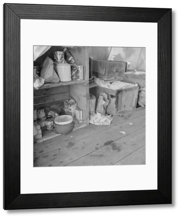 Framed Print : Tent interior in a pea pickers camp, Santa Clara County, California, 1939. Creator: Dorothea Lange Framed Print : Tent interior in a pea pickers camp, Santa Clara County, California, 1939. Creator: Dorothea Lange