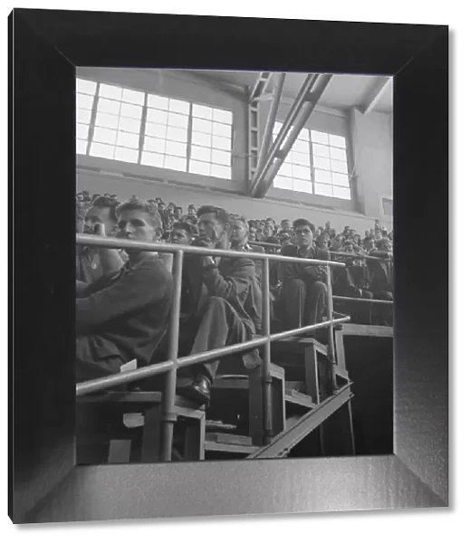 Student audience listening to Peace Day address of General Smedley Butler, Berkeley, CA, 1939. Creator: Dorothea Lange