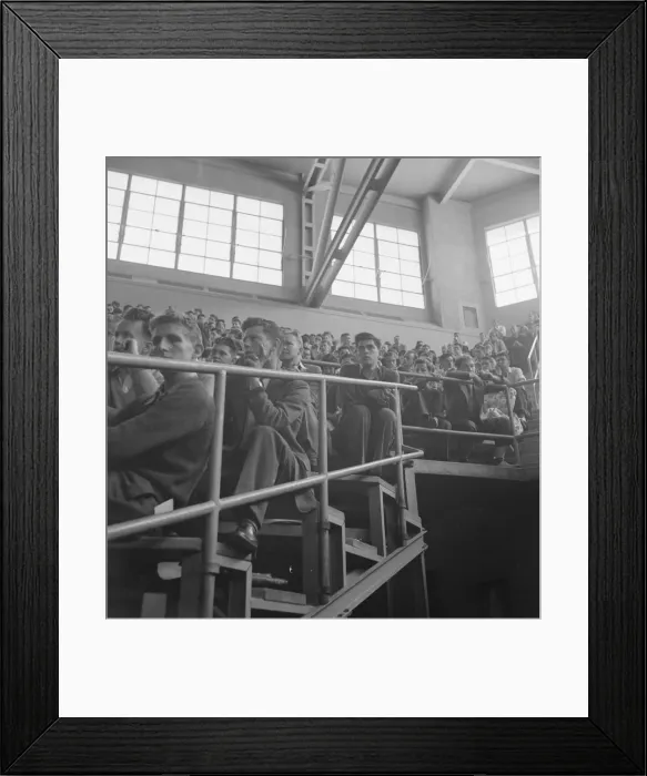 Framed Print : Student audience listening to Peace Day address of General Smedley Butler, Berkeley, CA, 1939. Creator: Dorothea Lange Framed Print : Student audience listening to Peace Day address of General Smedley Butler, Berkeley, CA, 1939. Creator: Dorothea Lange