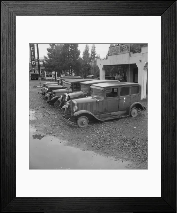 Framed Print : Roadside used car display on State Highway 17, Santa Clara County, California, 1939. Creator: Dorothea Lange Framed Print : Roadside used car display on State Highway 17, Santa Clara County, California, 1939. Creator: Dorothea Lange