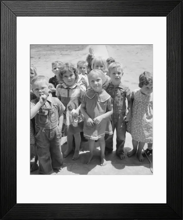Framed Print : Children who attend nursery school, Farmersville FSA camp, Tulare County, California, 1939. Creator: Dorothea Lange Framed Print : Children who attend nursery school, Farmersville FSA camp, Tulare County, California, 1939. Creator: Dorothea Lange