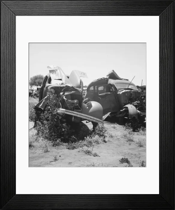 Framed Print : Used car lots and auto wrecking establishments, U. S. 99, Near Tulare, California, 1939. Creator: Dorothea Lange Framed Print : Used car lots and auto wrecking establishments, U. S. 99, Near Tulare, California, 1939. Creator: Dorothea Lange