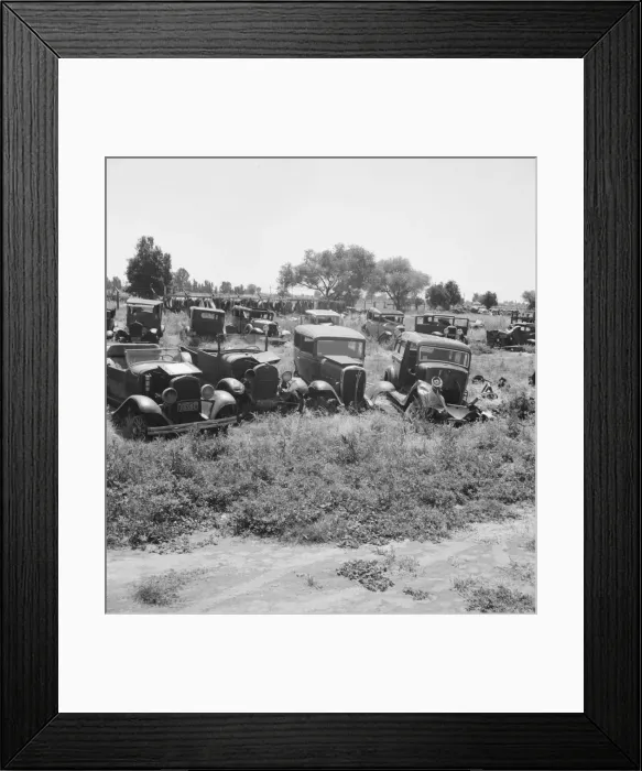 Framed Print : Used car lots and auto wrecking establishments, U. S. 99, Near Tulare, California, 1939. Creator: Dorothea Lange Framed Print : Used car lots and auto wrecking establishments, U. S. 99, Near Tulare, California, 1939. Creator: Dorothea Lange