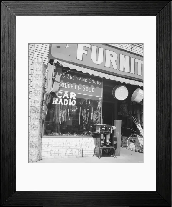 Framed Print : Storefront of San Joaquin Valley town, Fresno, on U. S. 99, California, 1939. Creator: Dorothea Lange Framed Print : Storefront of San Joaquin Valley town, Fresno, on U. S. 99, California, 1939. Creator: Dorothea Lange