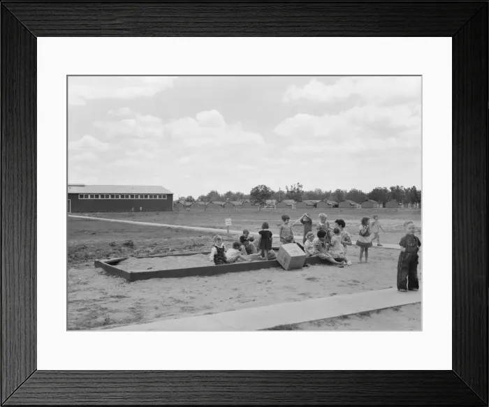 Framed Print : Nursery school children with their teacher, FSA camp, Tulare County, California, 1939. Creator: Dorothea Lange Framed Print : Nursery school children with their teacher, FSA camp, Tulare County, California, 1939. Creator: Dorothea Lange