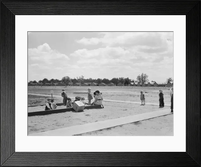 Framed Print : Nursery school children with their teacher, FSA camp, Tulare County, California, 1939. Creator: Dorothea Lange Framed Print : Nursery school children with their teacher, FSA camp, Tulare County, California, 1939. Creator: Dorothea Lange