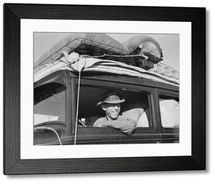 Framed Print : Farmer from Independence, Kansas, on the road at cotton chipping time, U. S. 99, California, 1939. Creator: Dorothea Lange Framed Print : Farmer from Independence, Kansas, on the road at cotton chipping time, U. S. 99, California, 1939. Creator: Dorothea Lange