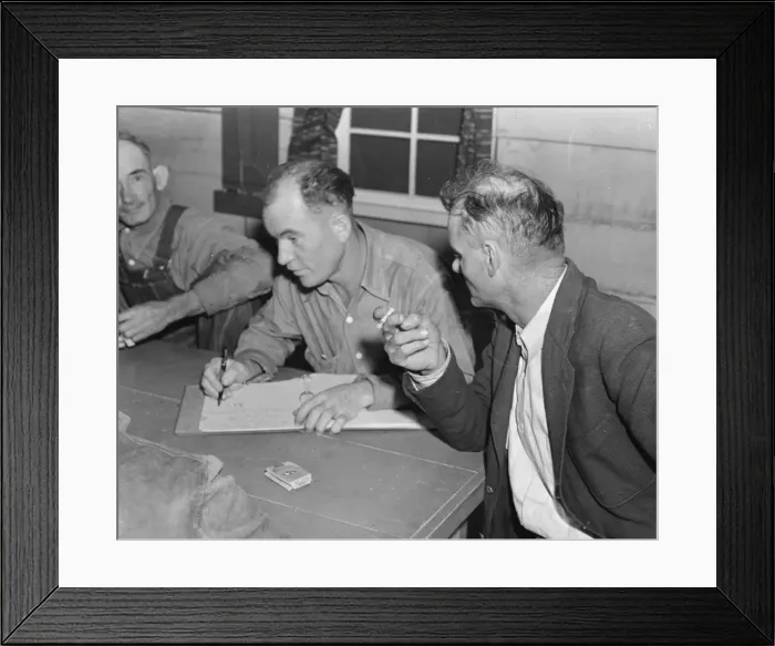 Framed Print : Meeting of the camp council, FSA camp, Farmersville, California, 1939. Creator: Dorothea Lange Framed Print : Meeting of the camp council, FSA camp, Farmersville, California, 1939. Creator: Dorothea Lange