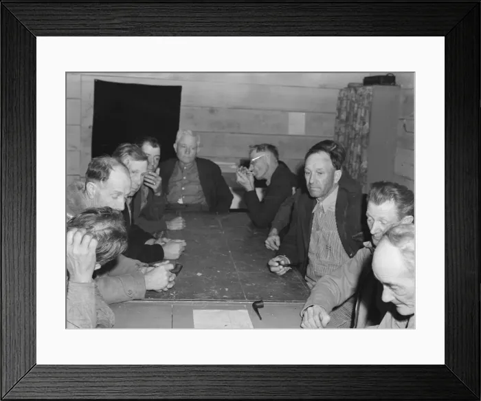 Framed Print : Meeting of the camp council, FSA camp, Farmersville, California, 1939. Creator: Dorothea Lange Framed Print : Meeting of the camp council, FSA camp, Farmersville, California, 1939. Creator: Dorothea Lange