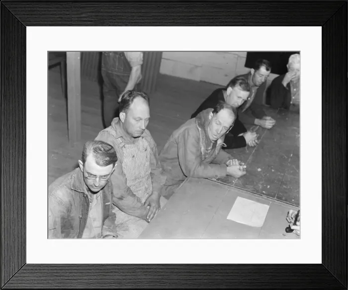 Framed Print : Meeting of the camp council, FSA camp, Farmersville, California, 1939. Creator: Dorothea Lange Framed Print : Meeting of the camp council, FSA camp, Farmersville, California, 1939. Creator: Dorothea Lange