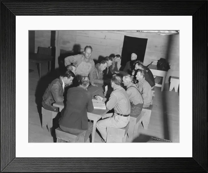 Framed Print : Meeting of the camp council, FSA camp, Farmersville, California, 1939. Creator: Dorothea Lange Framed Print : Meeting of the camp council, FSA camp, Farmersville, California, 1939. Creator: Dorothea Lange