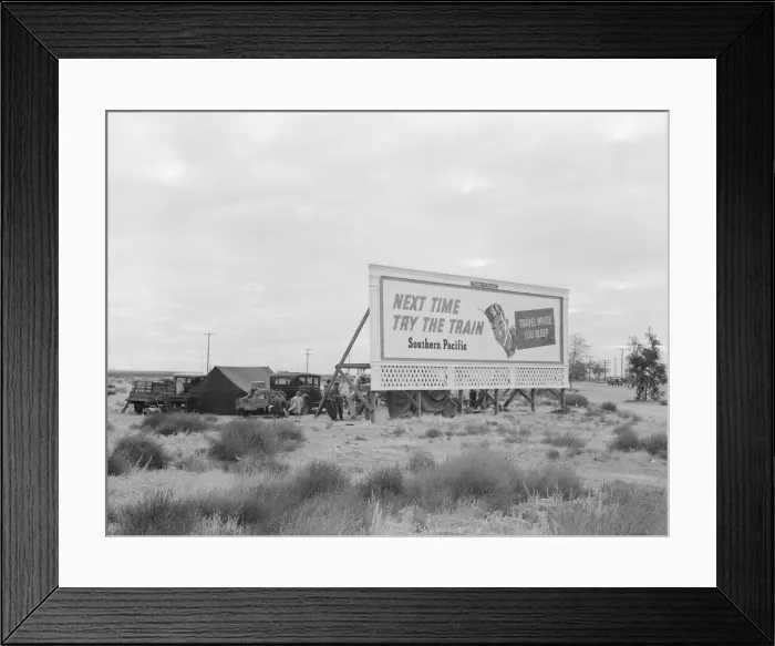 Framed Print : Camped in the rain behind billboard... on U.S. 99, near Famosa, Kern County, California, 1939. Creator: Dorothea Lange Framed Print : Camped in the rain behind billboard... on U.S. 99, near Famosa, Kern County, California, 1939. Creator: Dorothea Lange