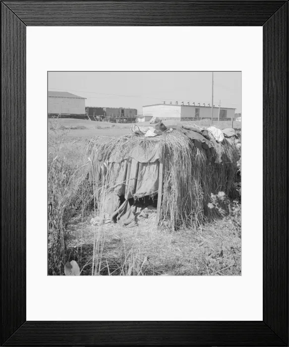 Framed Print : Camp of single men during potato harvest, Tulelake, Siskiyou County, California, 1939. Creator: Dorothea Lange