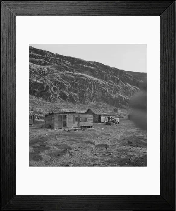 Framed Print : Yakima Indian village, on the Columbia River... Celilo, Wasco County, Oregon, 1939. Creator: Dorothea Lange Framed Print : Yakima Indian village, on the Columbia River... Celilo, Wasco County, Oregon, 1939. Creator: Dorothea Lange