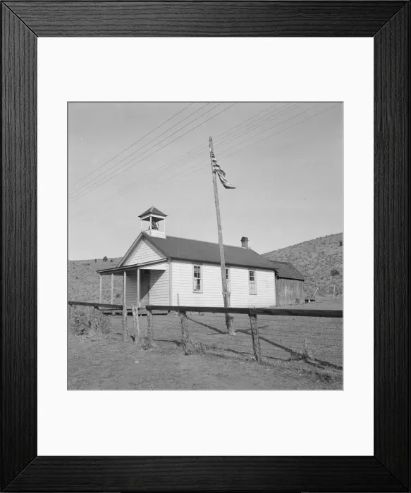 Framed Print : Eastern Oregon county school in clearing in the sage bush, Baker County, Oregon, 1939. Creator: Dorothea Lange Framed Print : Eastern Oregon county school in clearing in the sage bush, Baker County, Oregon, 1939. Creator: Dorothea Lange