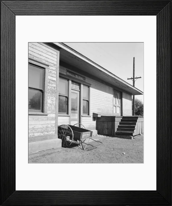 Framed Print : Detail of railroad station painted railroad yellow, Irrigon, Morrow County, Oregon, 1939. Creator: Dorothea Lange Framed Print : Detail of railroad station painted railroad yellow, Irrigon, Morrow County, Oregon, 1939. Creator: Dorothea Lange