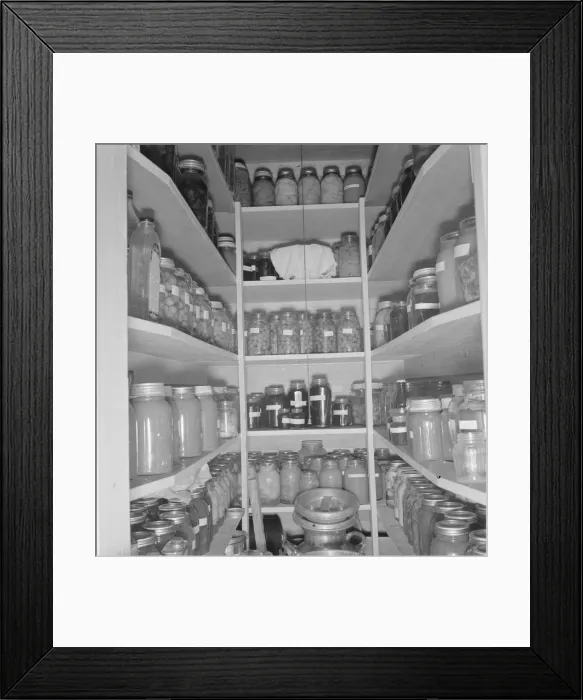 Framed Print : Mrs. Grangers storeroom, Yamhill farms, Yamhill County, Williamette Valley, Oregon, 1939. Creator: Dorothea Lange Framed Print : Mrs. Grangers storeroom, Yamhill farms, Yamhill County, Williamette Valley, Oregon, 1939. Creator: Dorothea Lange