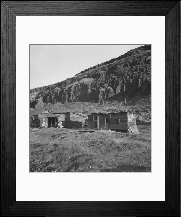 Framed Print : Yakima Indian village, on the Columbia River... Celilo, Wasco County, Oregon, 1939. Creator: Dorothea Lange Framed Print : Yakima Indian village, on the Columbia River... Celilo, Wasco County, Oregon, 1939. Creator: Dorothea Lange