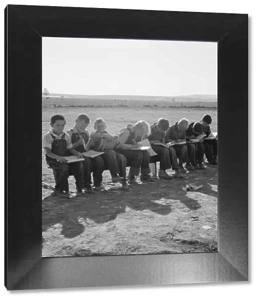 Eight boys at Lincoln Bench School, near Ontario, Malheur County, Oregon, 1939. Creator: Dorothea Lange