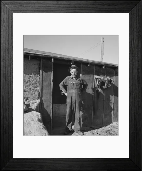 Framed Print : Mr. Roberts in front of his Owyhee project home, Malheur County, Oregon, 1939. Creator: Dorothea Lange