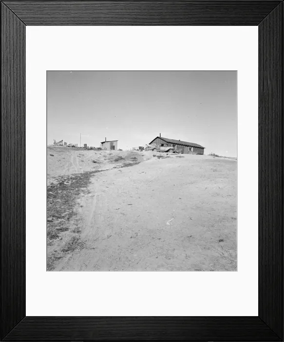 Framed Print : The Browning home, a partial dugout, Dead Ox Flat, Malheur County, Oregon, 1939. Creator: Dorothea Lange Framed Print : The Browning home, a partial dugout, Dead Ox Flat, Malheur County, Oregon, 1939. Creator: Dorothea Lange