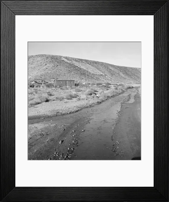 Framed Print : Below the bench, showing condition of road which... Dead Ox Flat, Malheur County, Oregon, 1939. Creator: Dorothea Lange Framed Print : Below the bench, showing condition of road which... Dead Ox Flat, Malheur County, Oregon, 1939. Creator: Dorothea Lange