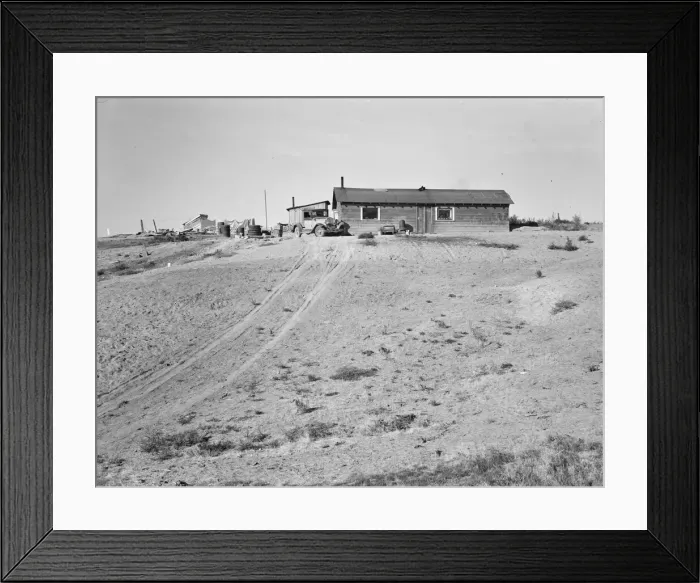 Framed Print : The Browning home, a partial dugout, Dead Ox Flat, Malheur County, Oregon, 1939. Creator: Dorothea Lange Framed Print : The Browning home, a partial dugout, Dead Ox Flat, Malheur County, Oregon, 1939. Creator: Dorothea Lange