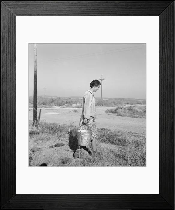 Framed Print : Mrs. Bartheloma hauls water from irrigation ditch, Nyssa Heights, Malheur County, Oregon, 1939. Creator: Dorothea Lange Framed Print : Mrs. Bartheloma hauls water from irrigation ditch, Nyssa Heights, Malheur County, Oregon, 1939. Creator: Dorothea Lange