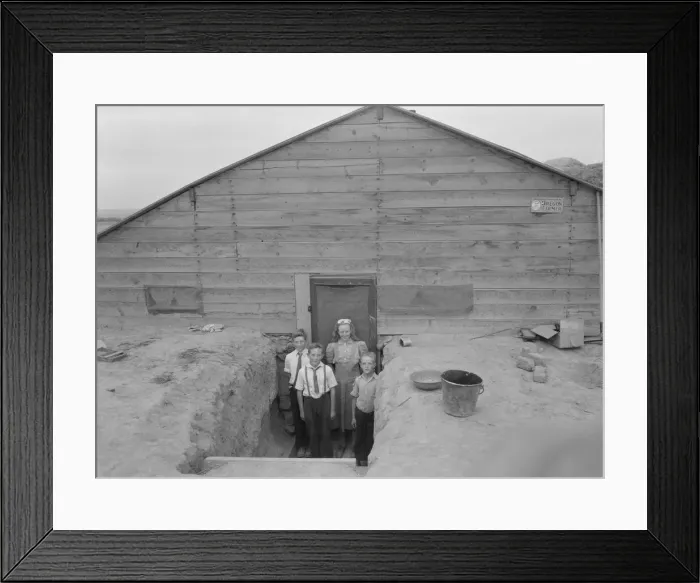 Framed Print : The Free children in doorway of their home in Sunday clothes, Dead Ox Flat, Oregon, 1939. Creator: Dorothea Lange Framed Print : The Free children in doorway of their home in Sunday clothes, Dead Ox Flat, Oregon, 1939. Creator: Dorothea Lange