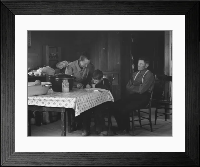 Framed Print : The Wardlow family in their dugout basement home on Sunday, Dead Ox Flat, Oregon, 1939. Creator: Dorothea Lange Framed Print : The Wardlow family in their dugout basement home on Sunday, Dead Ox Flat, Oregon, 1939. Creator: Dorothea Lange