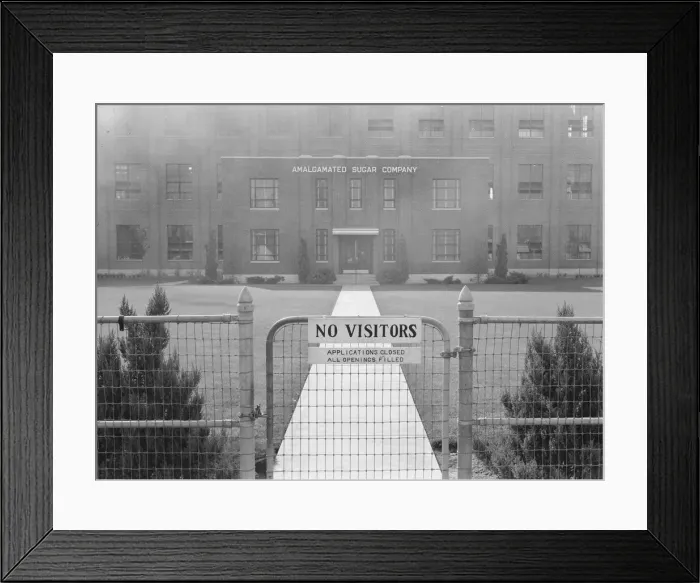 Framed Print : Entrance to Amalgamated Sugar Company factory at opening... Nyssa, Malheur County, Oregon, 1939. Creator: Dorothea Lange Framed Print : Entrance to Amalgamated Sugar Company factory at opening... Nyssa, Malheur County, Oregon, 1939. Creator: Dorothea Lange