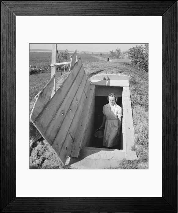 Framed Print : Mrs. Botners storage cellar on Botner farm, Nyssa Heights, Malheur County, Oregon, 1939. Creator: Dorothea Lange Framed Print : Mrs. Botners storage cellar on Botner farm, Nyssa Heights, Malheur County, Oregon, 1939. Creator: Dorothea Lange