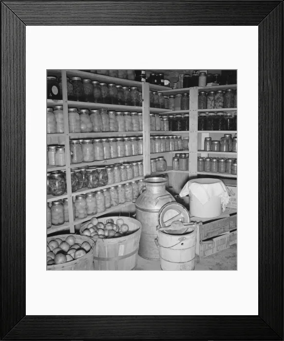 Framed Print : Interior of Mrs. Botners storage cellar, Nyssa Heights, Malheur County, Oregon, 1939. Creator: Dorothea Lange Framed Print : Interior of Mrs. Botners storage cellar, Nyssa Heights, Malheur County, Oregon, 1939. Creator: Dorothea Lange